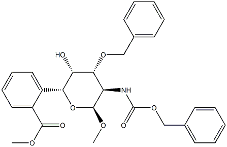Methyl2-deoxy-2-[[(phenylmethoxy)carbonyl]amino]-3-O-(phenylmethyl)-alpha-D-glucopyranoside6-benzoate 구조식 이미지