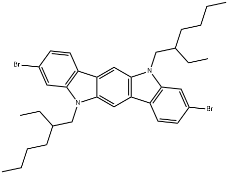 3,9-DibroMo-5,11-bis(2-ethylhexyl)-5,11-dihydroindolo[3,2-b]carbazole 구조식 이미지