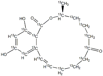 (3S,11E)-3,4,5,6,9,10-Hexahydro-14,16-dihydroxy-3-(methyl-13С) -1H-2-benzoxacyclotetradecin-1,7 (8H) -dione-13C17 структурированное изображение