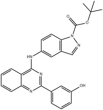 1H-인다졸-1-카르복실산,5-[[2-(3-히드록시페닐)-4-퀴나졸리닐]a미노]-,1,1-디메틸에틸에스테르 구조식 이미지