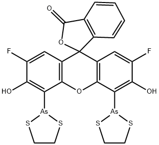 :4',5'-Bis(1,3,2-dithiarsolan-2-yl)-2',7'-difluoro-3',6'-dihydroxyspiro[isobenzofuran-1(3H),9'-[9H]xanthen]-3-one Structure