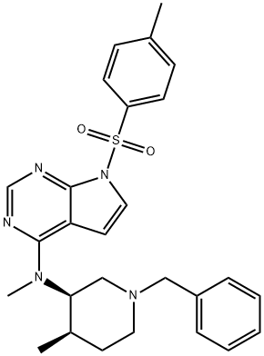 7H-Pyrrolo[2,3-d]pyriMidin-4-aMine, N-Methyl-N-[(3R,4R)-4-Methyl-1-(phenylMethyl)-3-piperidinyl]-7-[(4-Met hylphenyl)sulfonyl]- 구조식 이미지