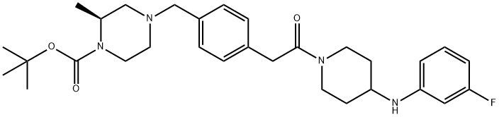 1-Piperazinecarboxylic acid, 4-[[4-[2-[4-[(3-fluorophenyl)aMino]-1-piperidinyl]-2-oxoethyl]phenyl]Methyl]-2-Methyl-, 1,1-diMethylethyl ester, (2S)- 구조식 이미지