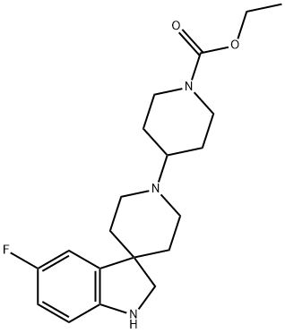 1-Piperidinecarboxylic acid, 4-(5-fluoro-1,2-dihydrospiro[3H-indole-3,4'-piperidin]-1'-yl)-, ethyl ester Structure