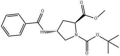 1,2-Pyrrolidinedicarboxylic acid, 4-(benzoylaMino)-, 1-(1,1-diMethylethyl) 2-Methyl ester, (2S,4R)- Structure