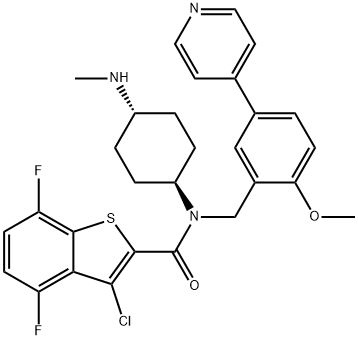 3-chloro-4,7-difluoro-N-(2-Methoxy-5-(pyridin-4-yl)benzyl)-N-(4-(MethylaMino)cyclohexyl)benzo[b]thiophene-2-carboxaMide 구조식 이미지