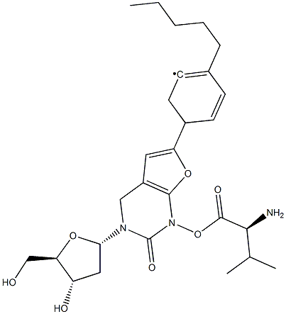 L-Valine 5'-ester with 3-(2-deoxy-beta-D-erythro-pentofuranosyl)-6-(4-pentylphenyl)furo[2,3-d]pyrimidin-2(3H)-one 구조식 이미지