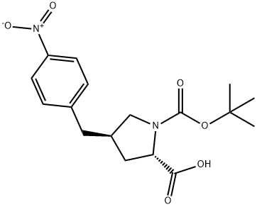(2S,4R)-1-(tert-butoxycarbonyl)-4-(4-nitrobenzyl)pyrrolidine-2-carboxylic acid 구조식 이미지
