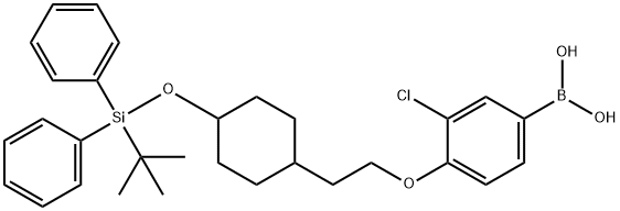 (4-(2-(4-((tert-butyldiphenylsilyl)oxy)piperidin-1-yl)ethoxy)-3-chlorophenyl)boronic acid 구조식 이미지