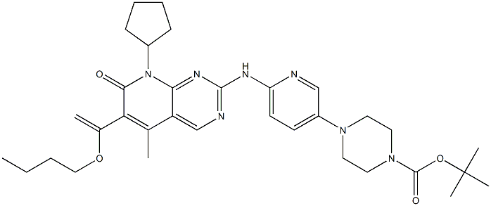 4-{6-[6-(1-butoxylvinyl)-8-cyclopentyl-5-Methyl-7-oxo-7,8-dihydropyrido[2,3-d]pyriMidin-2-ylaMino]pyridin-3-yl}piperazine-1-carboxylic acid tert-butyl ester 구조식 이미지