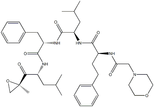 (S)-4-Methyl-N-((R)-1-(((R)-4-Methyl-1-((R)-2-Methyloxiran-2-yl)-1-oxopentan-2-yl)aMino)-1-oxo-3-phenylpropan-2-yl)-2-((S)-2-(2-MorpholinoacetaMido)-4-phenylbutanaMido)pentanaMide 구조식 이미지