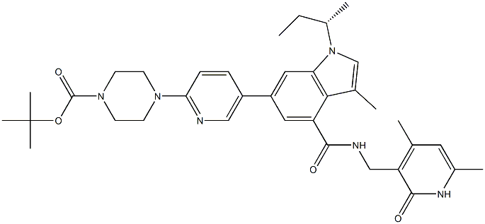 (S)-tert-butyl 4-(5-(1-(sec-butyl)-4-(((4,6-diMethyl-2-oxo-1,2-dihydropyridin-3-yl)Methyl)carbaMoyl)-3-Methyl-1H-indol-6-yl)pyridin-2-yl)piperazine-1-carboxylate 구조식 이미지