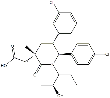 2-((3R,5R,6S)-5-(3-chlorophenyl)-6-(4-chlorophenyl)-1-((2S,3S)-2-hydroxypentan-3-yl)-3-Methyl-2-oxopiperidin-3-yl)acetic acid 구조식 이미지