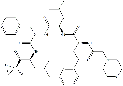(S)-4-Methyl-N-((R)-1-(((S)-4-Methyl-1-((R)-2-Methyloxiran-2-yl)-1-oxopentan-2-yl)aMino)-1-oxo-3-phenylpropan-2-yl)-2-((R)-2-(2-MorpholinoacetaMido)-4-phenylbutanaMido)pentanaMide 구조식 이미지