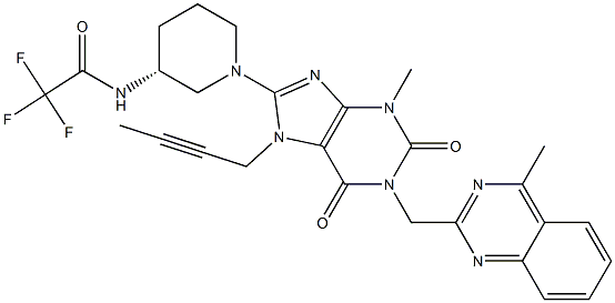 (R)-N-(1-(7-(but-2-ynyl)-3-Methyl-1-((4-Methylquinazolin-2-yl)Methyl)-2,6-dioxo-2,3,6,7-tetrahydro-1H-purin-8-yl)piperidin-3-yl)-2,2,2-trifluoroacetaMide 구조식 이미지