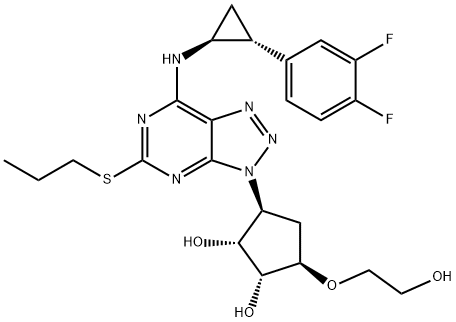 (1R,2R,3S,5R)-3-(7-((1S,2R)-2-(3,4-difluorophenyl)cyclopropylaMino)-5-(propylthio)-3H-[1,2,3]triazolo[4,5-d]pyriMidin-3-yl)-5-(2-hydroxyethoxy)cyclopentane-1,2-diol 구조식 이미지