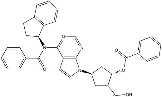 (1S,2S,4R)-4-(4-(N-((S)-2,3-dihydro-1H-inden-1-yl)benzaMido)-7H-pyrrolo[2,3-d]pyriMidin-7-yl)-2-(hydroxyMethyl)cyclopentyl benzoate 구조식 이미지