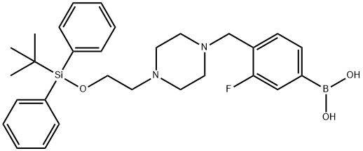 (4-((4-(2-((tert-butyldiphenylsilyl)oxy)ethyl)piperazin-1-yl)Methyl)-3-fluorophenyl)boronic acid 구조식 이미지