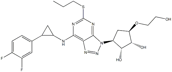 (1R,2R,3S,5R)-3-(7-((2-(3,4-difluorophenyl)cyclopropyl)aMino)-5-(propylthio)-3H-[1,2,3]triazolo[4,5-d]pyriMidin-3-yl)-5-(2-hydroxyethoxy)cyclopentane-1,2-diol 구조식 이미지