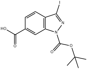 1-(tert-butoxycarbonyl)-3-iodo-1H-indazole-6-carboxylic acid 구조식 이미지