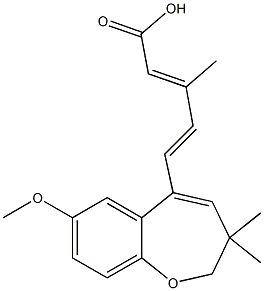 (2E,4E)-5-((Z)-7-Methoxy-3,3-diMethyl-2,3-dihydrobenzo[b]oxepin-5-yl)-3-Methylpenta-2,4-dienoic acid 구조식 이미지