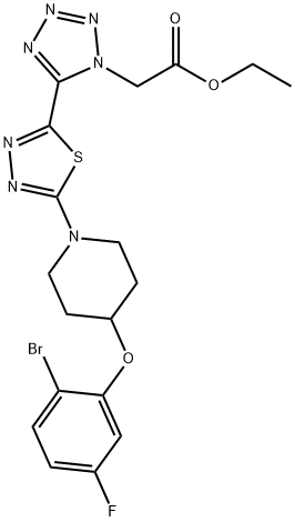 Ethyl 2-(5-(5-(4-(2-broMo-5-fluorophenoxy)piperidin-1-yl)-1,3,4-thiadiazol-2-yl)-1H-tetrazol-1-yl)acetate Structure