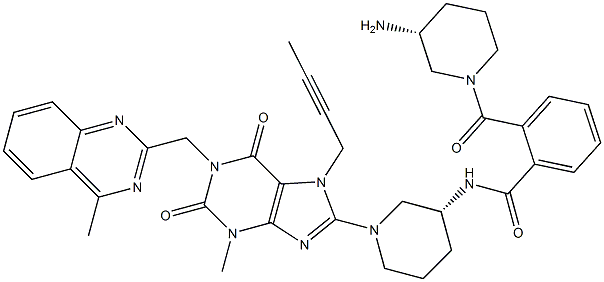 2-((R)-3-aMinopiperidine-1-carbonyl)-N-((R)-1-(7-(but-2-yn-1-yl)-3-Methyl-1-((4-Methylquinazolin-2-yl)Methyl)-2,6-dioxo-2,3,6,7-tetrahydro-1H-purin-8-yl)piperidin-3-yl)benzaMide Structure