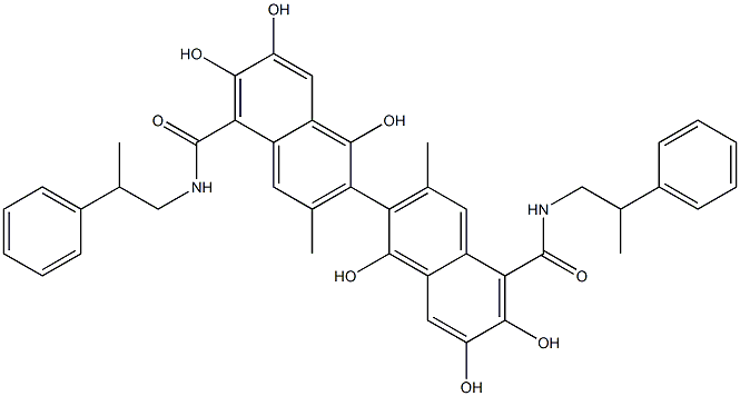 1,1',6,6',7,7'-hexahydroxy-3,3'-diMethyl-N5,N5'-bis((R)-2-phenylpropyl)-[2,2'-binaphthalene]-5,5'-dicarboxaMide 구조식 이미지