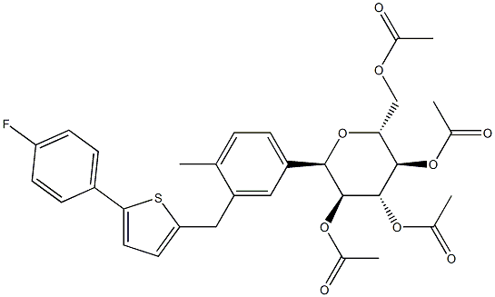 (2R,3R,4R,5S,6R)-2-(acetoxyMethyl)-6-(3-((5-(4-fluorophenyl)thiophen-2-yl)Methyl)-4-Methylphenyl)tetrahydro-2H-pyran-3,4,5-triyl triacetate Structure