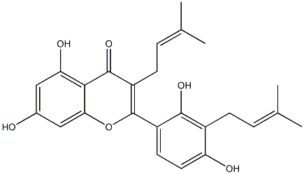 4H-1-Benzopyran-4-one,2-[2,4-dihydroxy-3-(3-methyl-2-buten-1-yl)phenyl]-5,7-dihydroxy-3-(3-methyl-2-buten-1-yl)- Structure