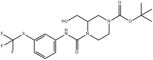 1-Piperazinecarboxylic acid, 3-(hydroxymethyl)-4-[[[3-[(trifluoromethyl)thio]phenyl]amino]carbonyl]-, 1,1-dimethylethyl ester 구조식 이미지