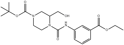 1-Piperazinecarboxylic acid, 4-[[[3-(ethoxycarbonyl)phenyl]amino]carbonyl]-3-(hydroxymethyl)-, 1,1-dimethylethyl ester Structure