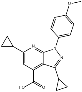 3,6-Dicyclopropyl-1-(4-methoxyphenyl)pyrazolo[3,4-b]pyridine-4-carboxylic acid 구조식 이미지