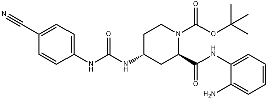 tert-Butyl (2R,4R)-2-[(2-aminophenyl)carbamoyl]-4-[3-(4-cyanophenyl)ureido]piperidine-1-carboxylate 구조식 이미지