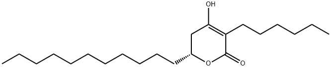 2H-Pyran-2-one, 3-hexyl-5,6-dihydro-4-hydroxy-6-undecyl-, (R)- Structure