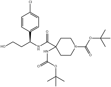 (S)-tert-butyl 4-(tert-butoxycarbonylamino)-4-(1-(4-chlorophenyl)-3-hydroxypropylcarbamoyl)piperidine-1-carboxylate 구조식 이미지