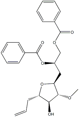 (S)-3-((2R,3R,4S,5S)-5-allyl-4-hydroxy-3-methoxytetrahydrofuran-2-yl)propane-1,2-diyl dibenzoate Structure