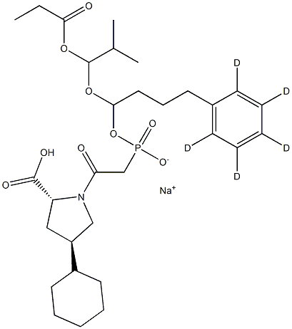 sodium:(2S,4S)-4-cyclohexyl-1-[2-[(2-methyl-1-propanoyloxypropoxy)-[4-(2,3,4,5,6-pentadeuteriophenyl)butyl]phosphoryl]acetyl]pyrrolidine-2-carboxylate Structure