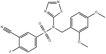 3-cyano-N-(2,4-dimethoxybenzyl)-4-fluoro-N-(1,2,4-thiadiazol-5-yl)benzenesulfonamide Structure