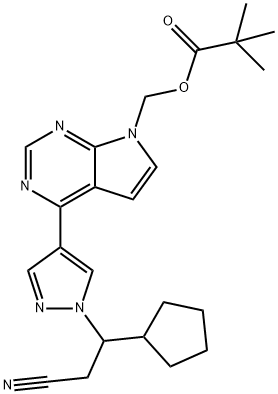 (4-(1-(2-cyano-1-cyclopentylethyl)-1H-pyrazol-4-yl)-7H-pyrrolo[2,3-d]pyrimidin-7-yl)methyl pivalate Structure