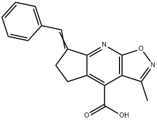 7-Benzylidene-3-methyl-6,7-dihydro-5H-cyclopenta[b]isoxazolo[4,5-e]pyridine-4-carboxylic acid 구조식 이미지