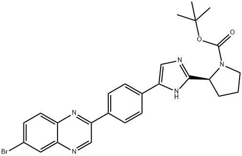 tert-butyl(S)-2-(4-(4-(6-bromoquinoxalin-2-yl)phenyl)-1H-imidazol-2-yl)pyrrolidine-1-carboxylate Structure