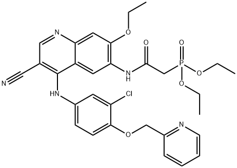 Phosphonic acid, P-[2-[[4-[[3-chloro-4-(2-pyridinylmethoxy)phenyl]amino]-3-cyano-7-ethoxy-6-quinolinyl]amino]-2-oxoethyl]-, diethyl ester 구조식 이미지