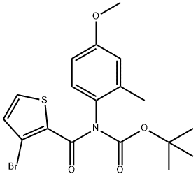 tert-butyl 3-bromothiophene-2-carbonyl(4-methoxy-2-methylphenyl)carbamate 구조식 이미지