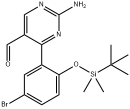 5-Pyrimidinecarboxaldehyde, 2-amino-4-[5-bromo-2-[[(1,1-dimethylethyl)dimethylsilyl]oxy]phenyl]- Structure