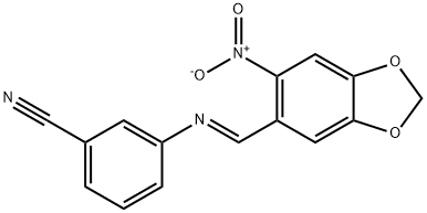 3-{[(6-nitro-1,3-benzodioxol-5-yl)methylene]amino}benzonitrile 구조식 이미지