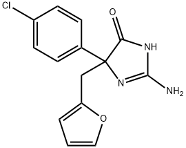 2-amino-5-(4-chlorophenyl)-5-[(furan-2-yl)methyl]-4,5-dihydro-1H-imidazol-4-one 구조식 이미지