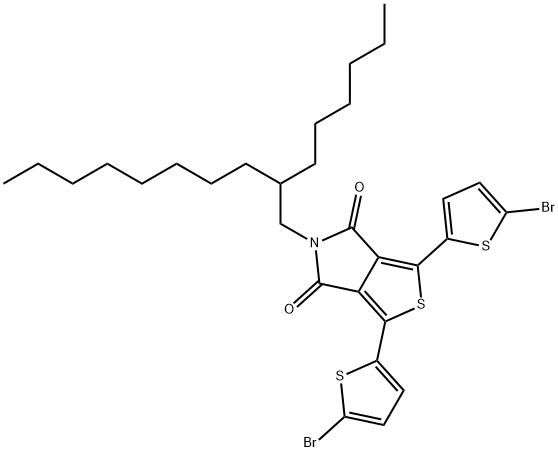 1-(4-Bromothiophen-2-yl)-3-(5-bromothiophen-2-yl)-5-(2-hexyldecyl)-4H-thieno-[3,4-c]pyrrole-4,6(5H)-dione 구조식 이미지