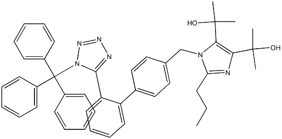 2,2'-(2-propyl-1-((2'-(1-trityl-1H-tetrazol-5-yl)-[1,1'-biphenyl]-4-yl)methyl)-1H-imidazole-4,5-diyl)bis(propan-2-ol) 구조식 이미지