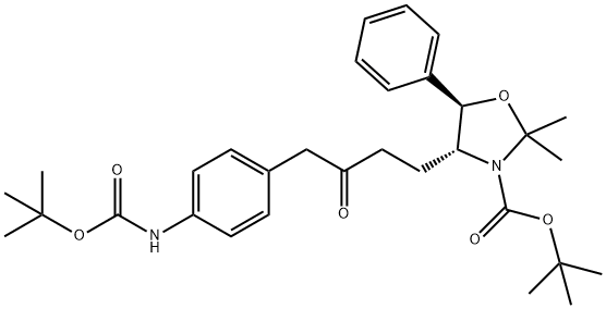 tert-butyl(4R,5R)-4-(4-(4-((tert-butoxycarbonyl)amino)phenyl)-3-oxobutyl)-2,2-dimethyl-5-phenyloxazolidine-3-carboxylate Structure